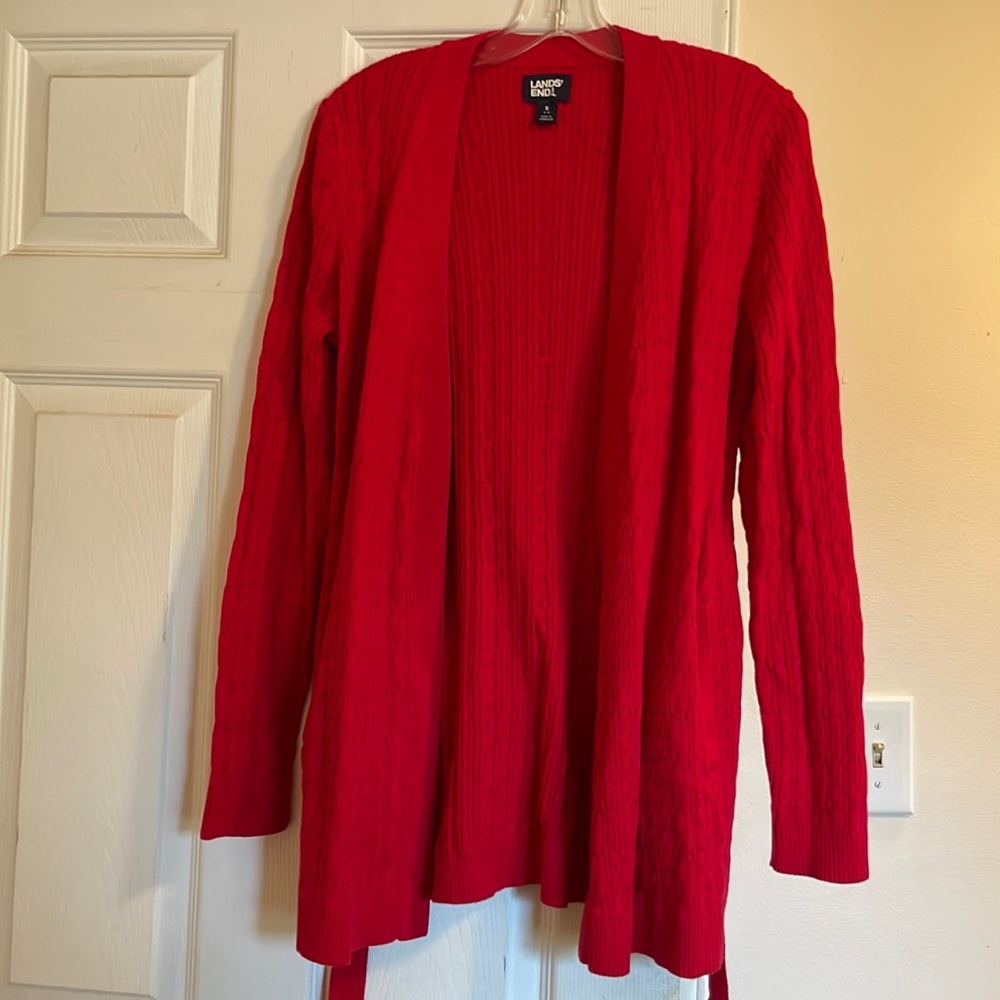 Lands’ end red cardigan